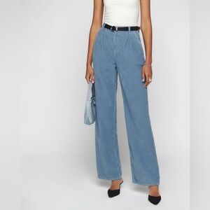 NWT Reformation Montauk Pleated High Rise Corduroy Pants in Dusty Blue Size 26